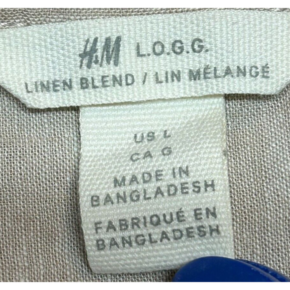 H&M Shirt Womens Large Beige Linen Blend Button Up Short Sleeve Blouse - Picture 5 of 8